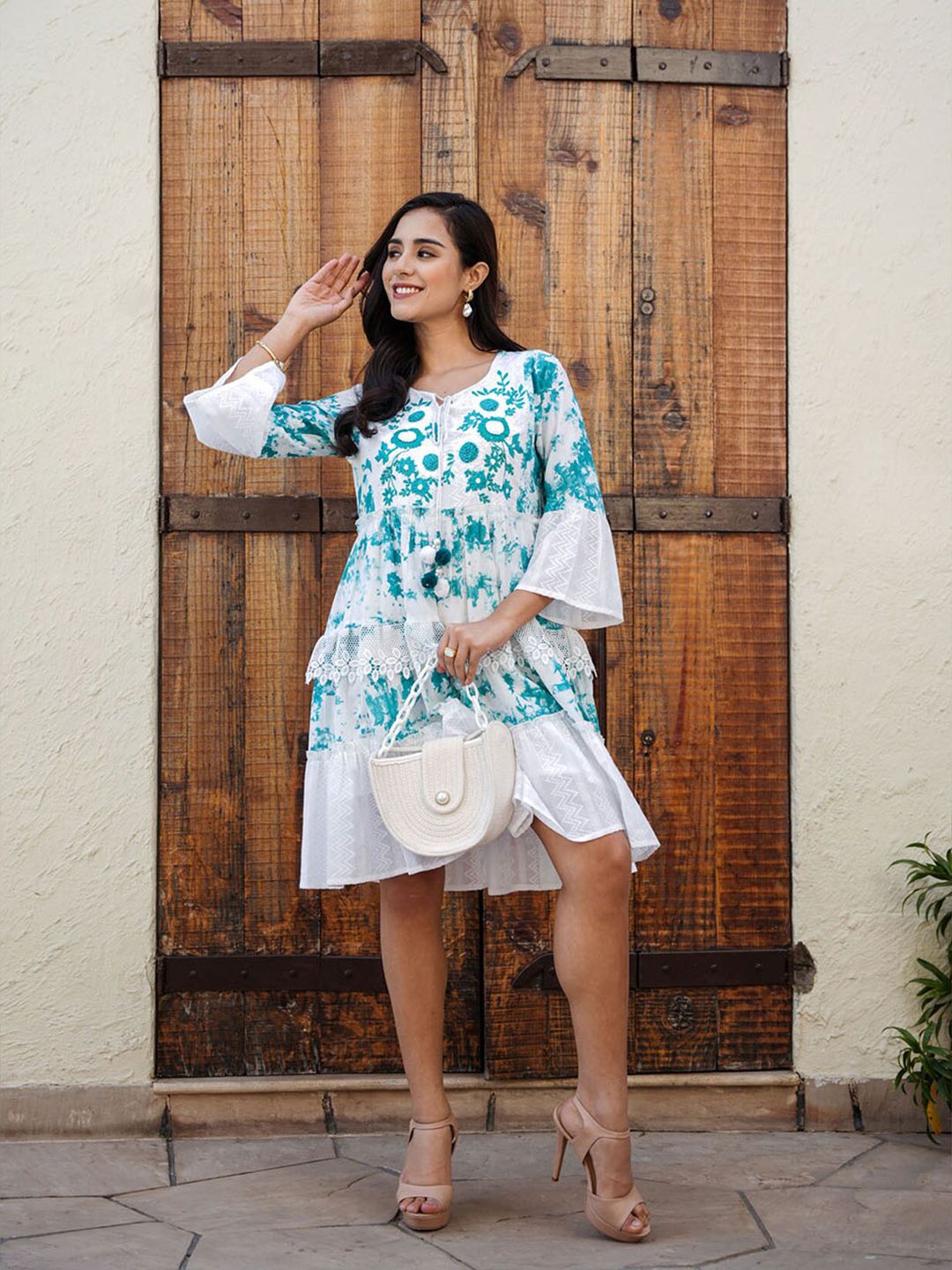 Buy FASHION DWAR Tie & Dye Printed Embroidery Cotton Short Dress