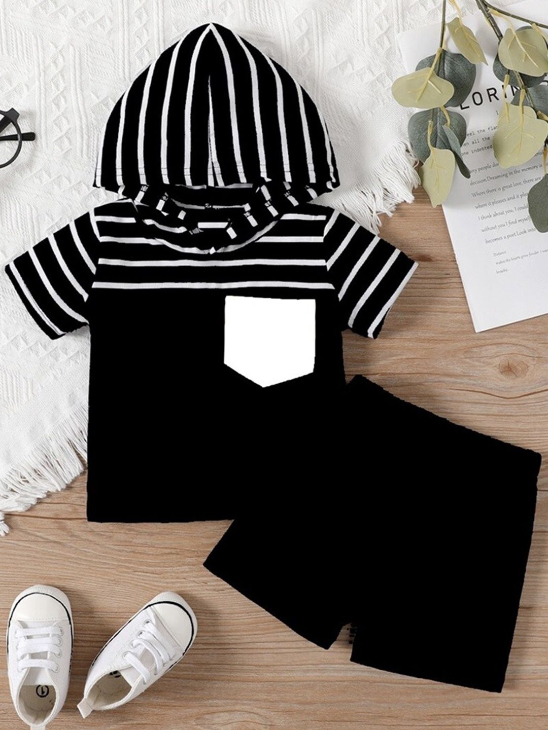 BAESD Unisex Kids Striped Hood T-shirt With Short-picture-25