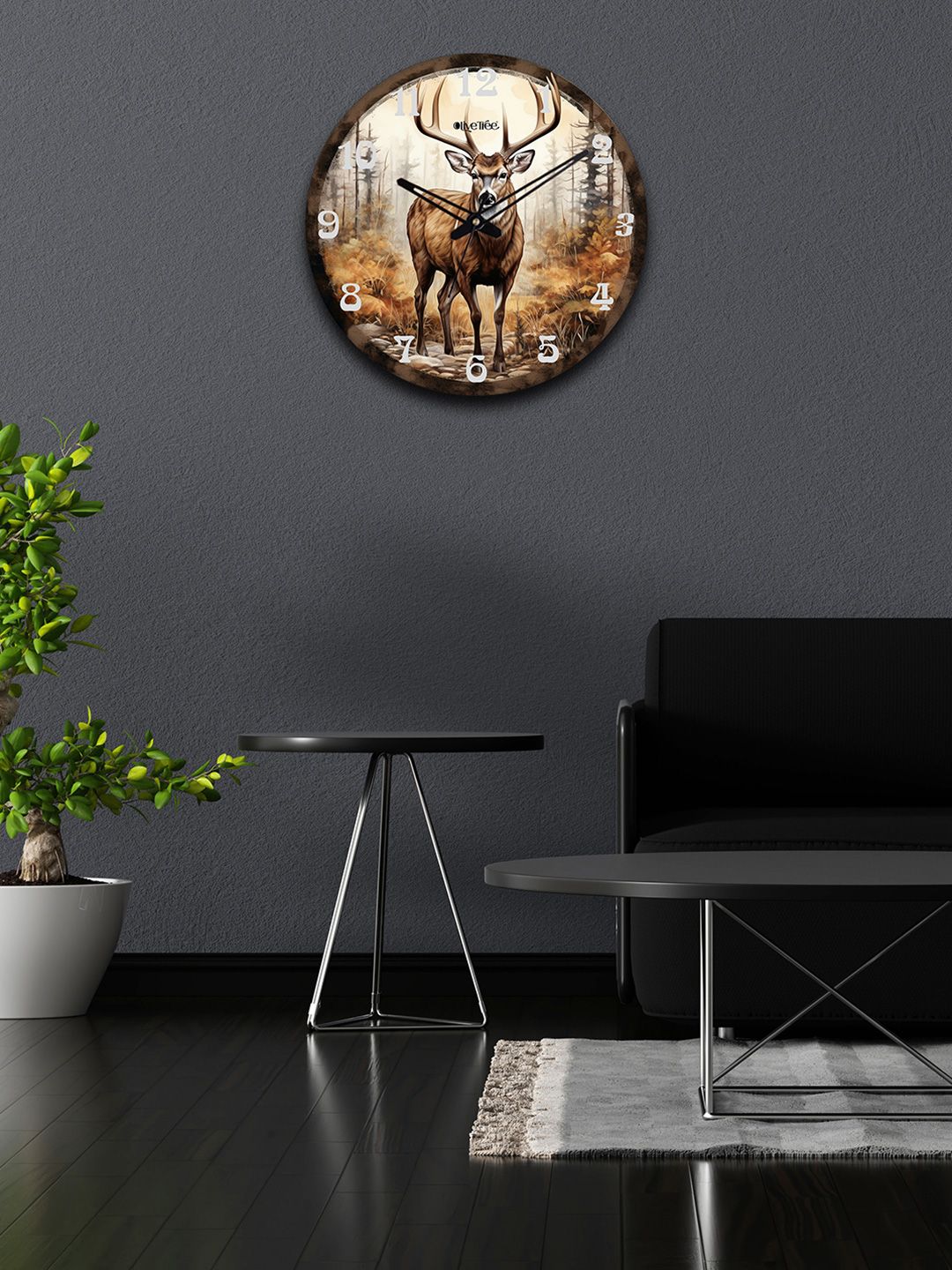 OLIVE TREE Brown & Beige Printed Wooden Round Shaped Contemporary Wall Clock-picture-22