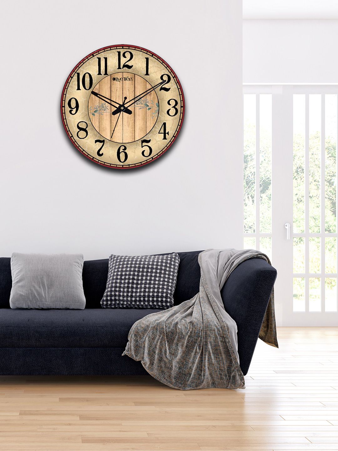 OLIVE TREE Brown & Beige Printed Wooden Round Shaped Contemporary Wall Clock-picture-21