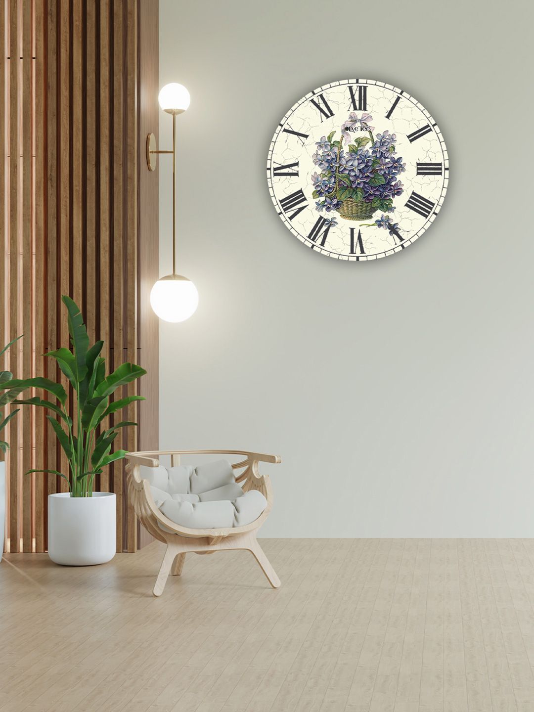OLIVE TREE Off White & Purple Wooden Round Shaped Contemporary Wall Clock-picture-21