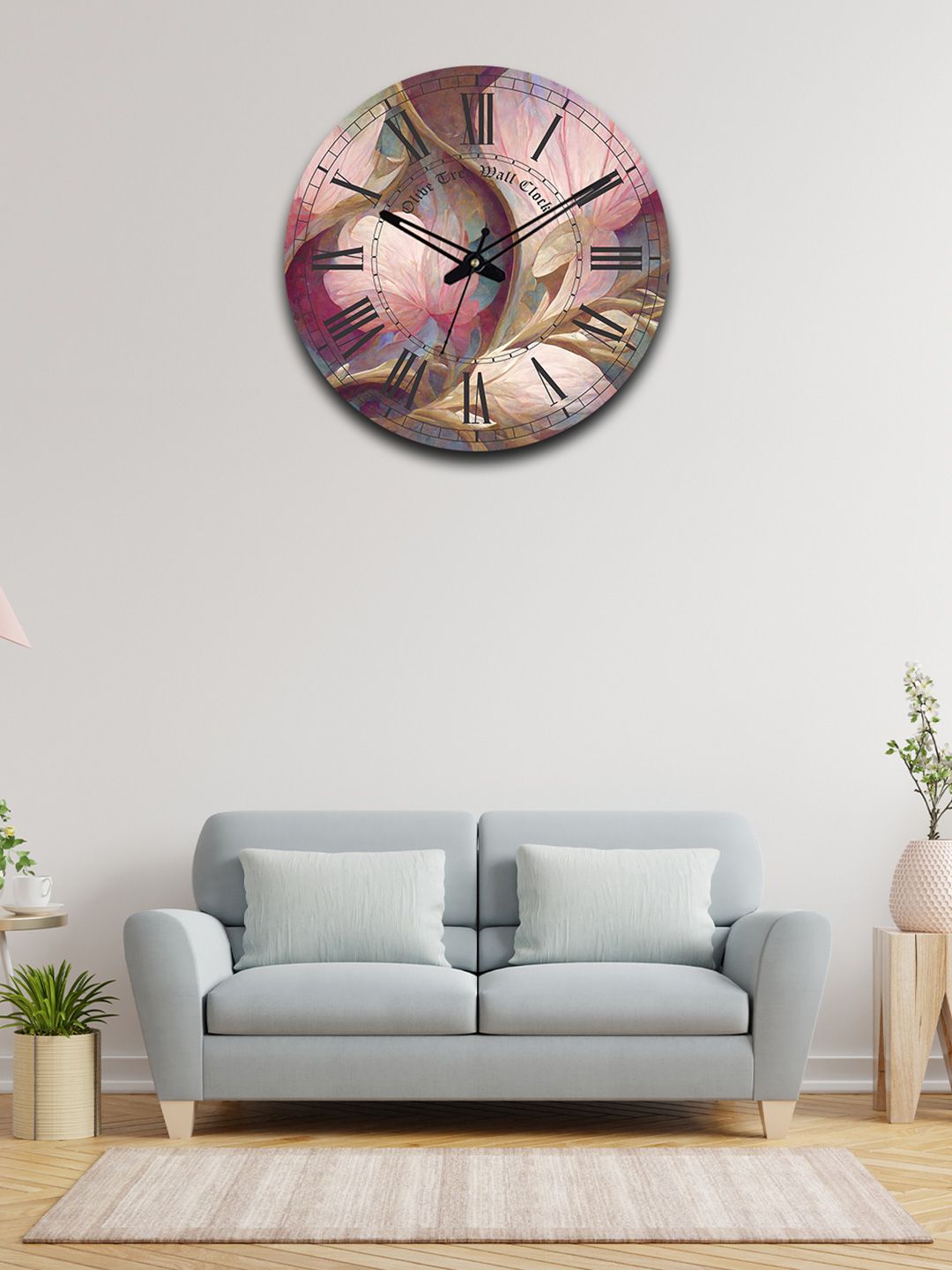 OLIVE TREE Purple & Beige Printed Wooden Round Contemporary Wall Clock-image-21