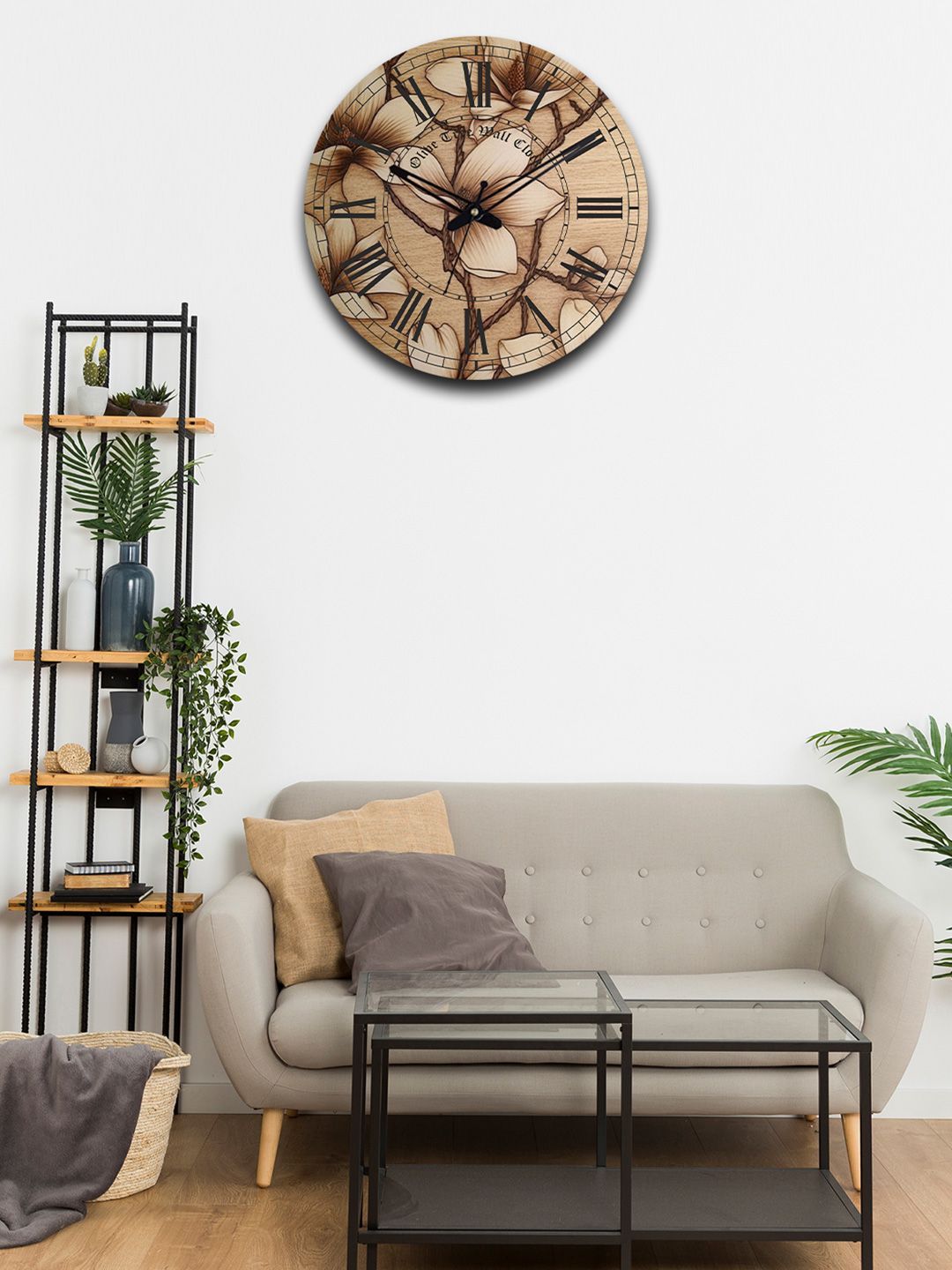 OLIVE TREE Brown & Beige Printed Wooden Round Shaped Contemporary Wall Clock-picture-28