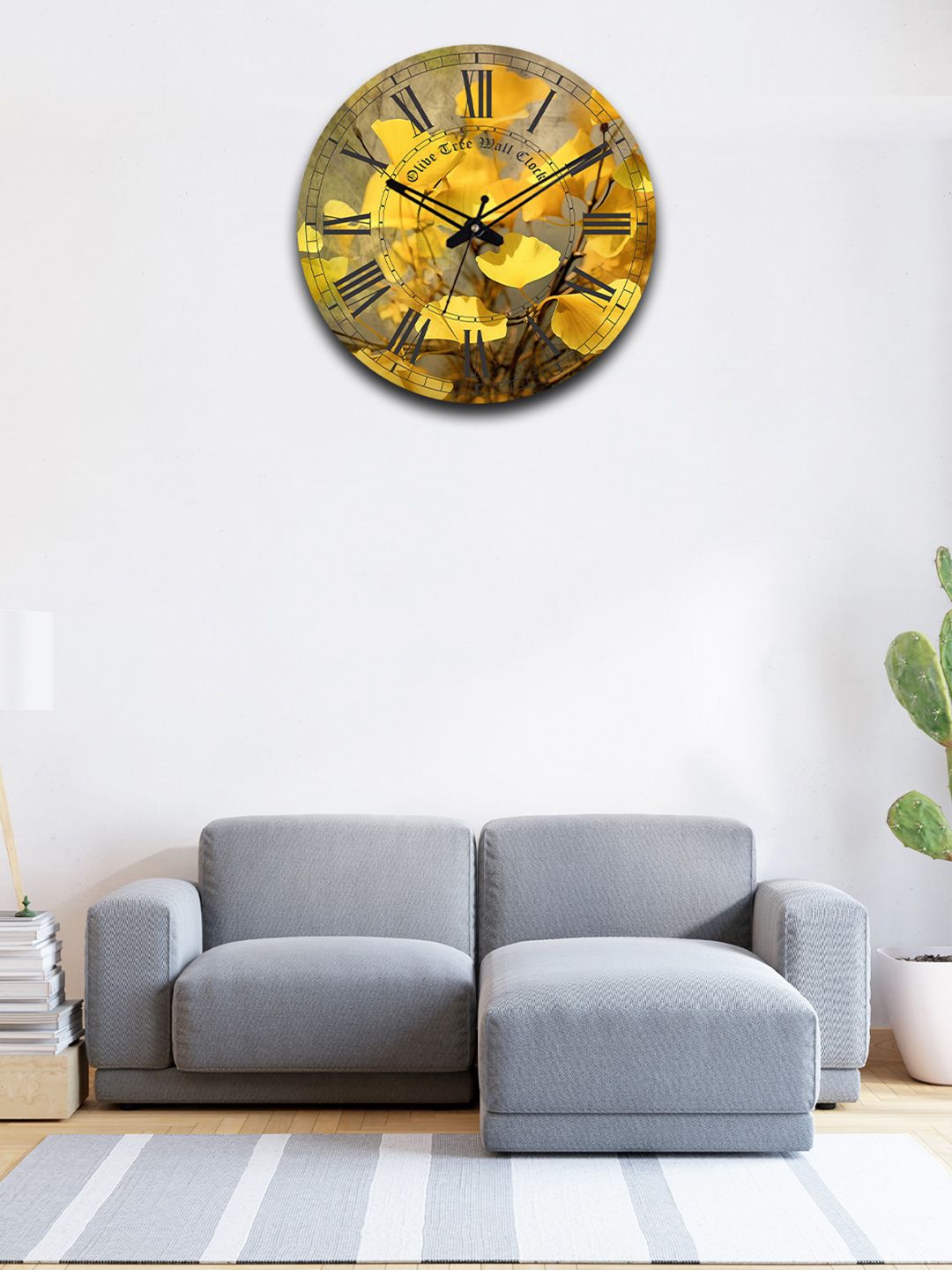 OLIVE TREE Yellow & Green Printed Wooden Round Shaped Contemporary Wall Clock-picture-32
