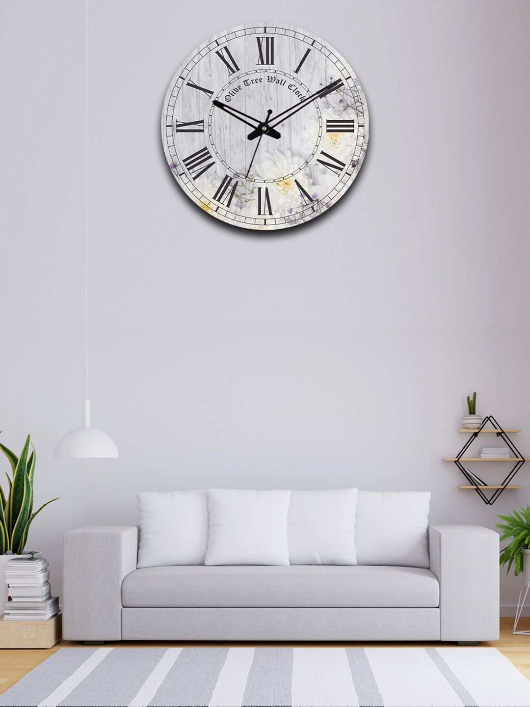 OLIVE TREE Grey Printed Wooden Round Shaped Contemporary Wall Clock-picture-31