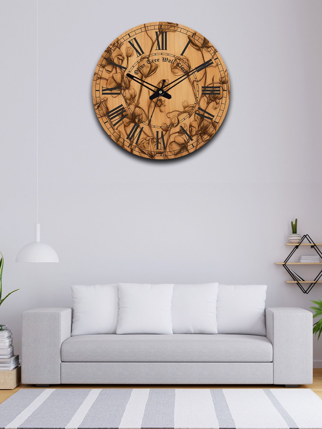 OLIVE TREE Brown & Grey Printed Wooden Round Shaped Contemporary Wall Clock-picture-26