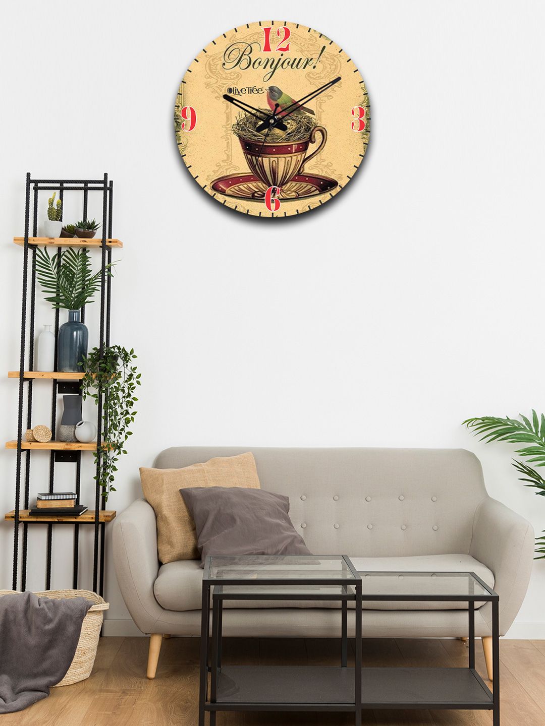 OLIVE TREE Brown & Green Printed Wooden Round Shaped Contemporary Wall Clock-picture-25