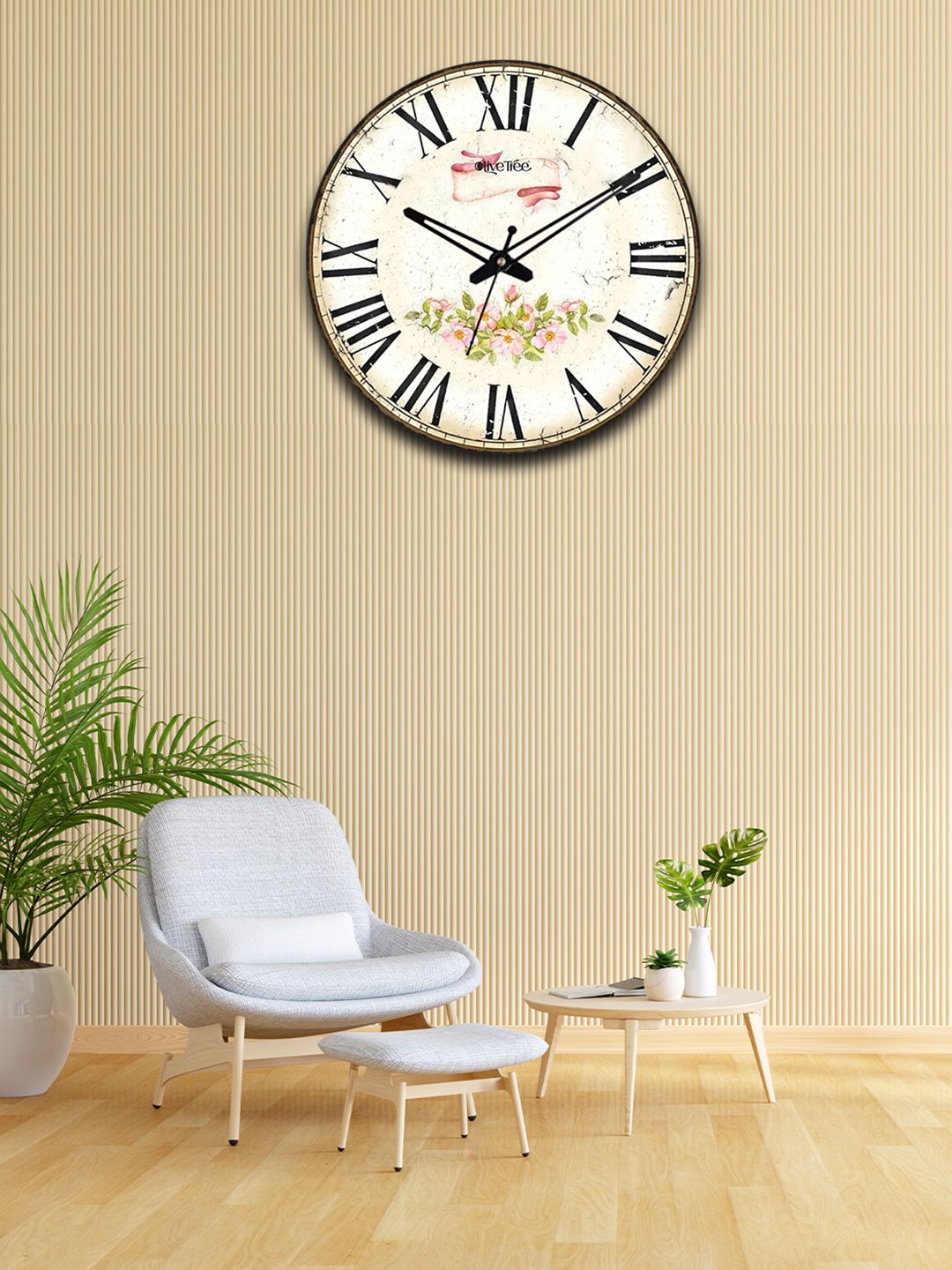 OLIVE TREE Beige & Green Printed Analogue Contemporary Wall Clock-image-12