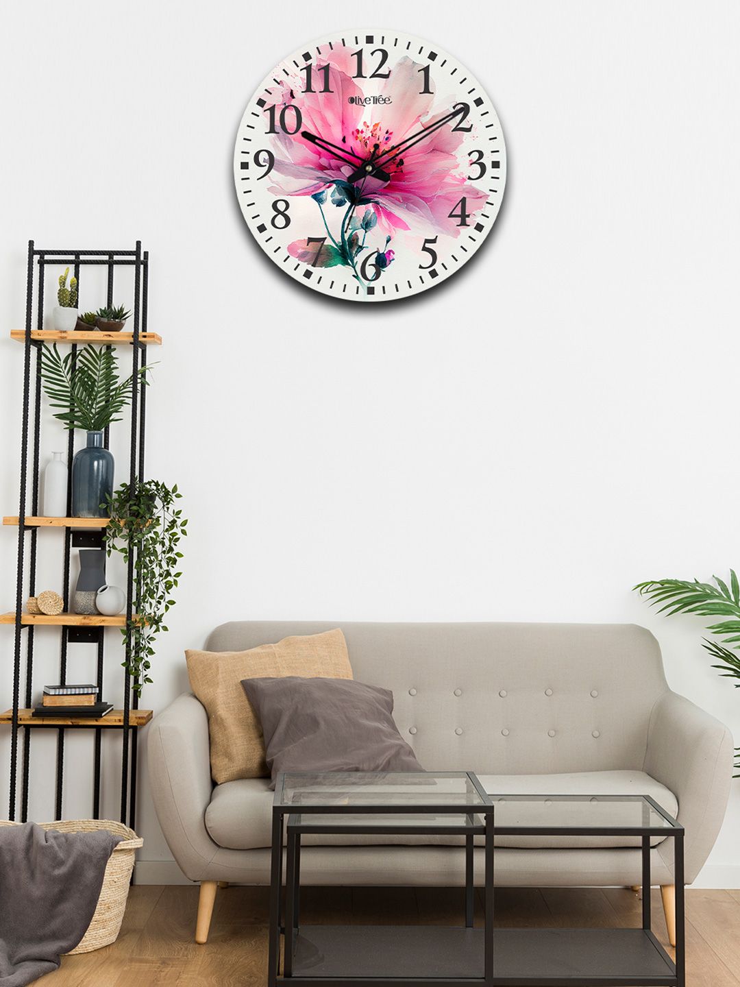 OLIVE TREE Pink & Green Printed Wooden Contemporary Wall Clock-image-9