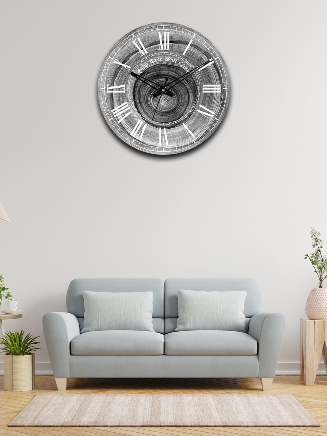 OLIVE TREE Grey & Black Printed Wooden Round Shaped Contemporary Wall Clock-image-38