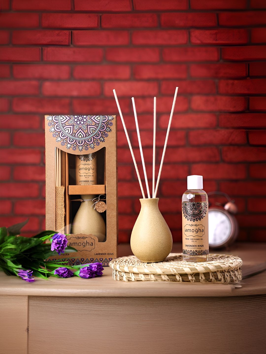 Iris Beige Amogha Lavender Khus Reed Diffuser With 100 ML Oil & 8 N Reed Sticks-image-15