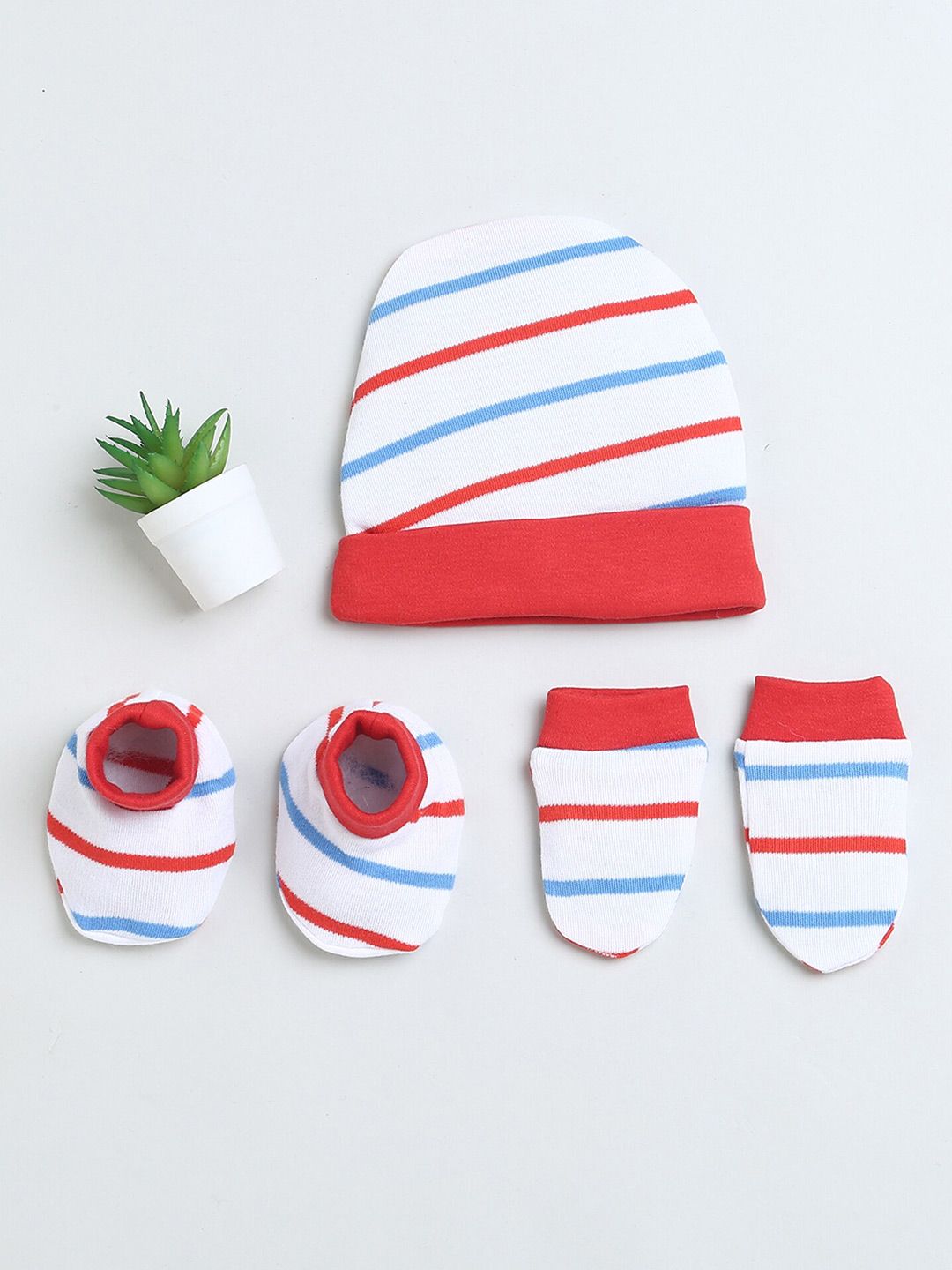 BUMZEE Infant Girls Striped Cotton Beanie Cap Mitten and Bootie-picture-23