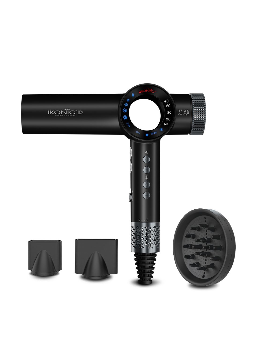 Ikonic Professional Hair Dryer ID 2.0 - Black and Metallic Silver