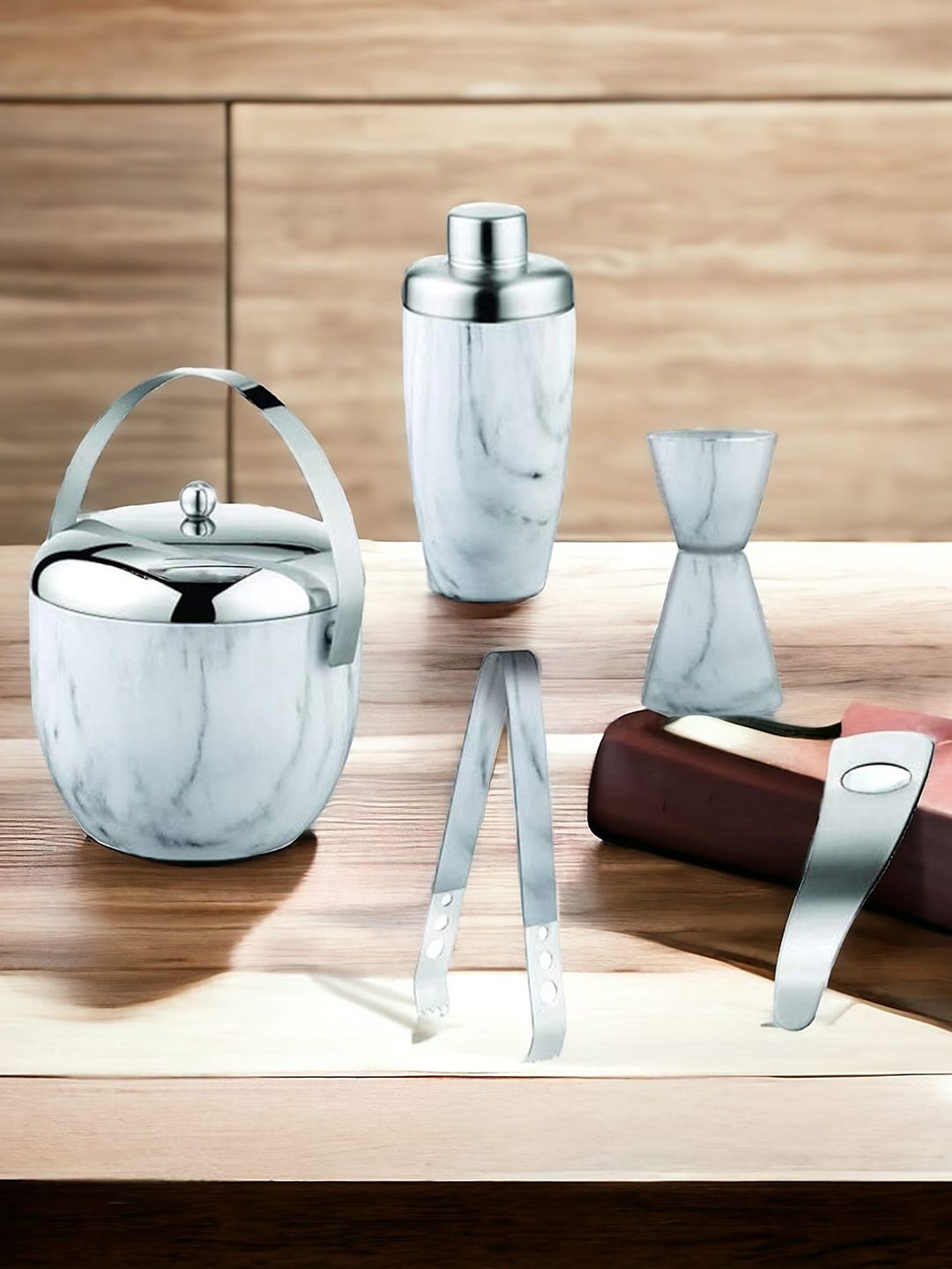 FNS White 5 Pieces Stainless Steel Barware Tool Set-image-6