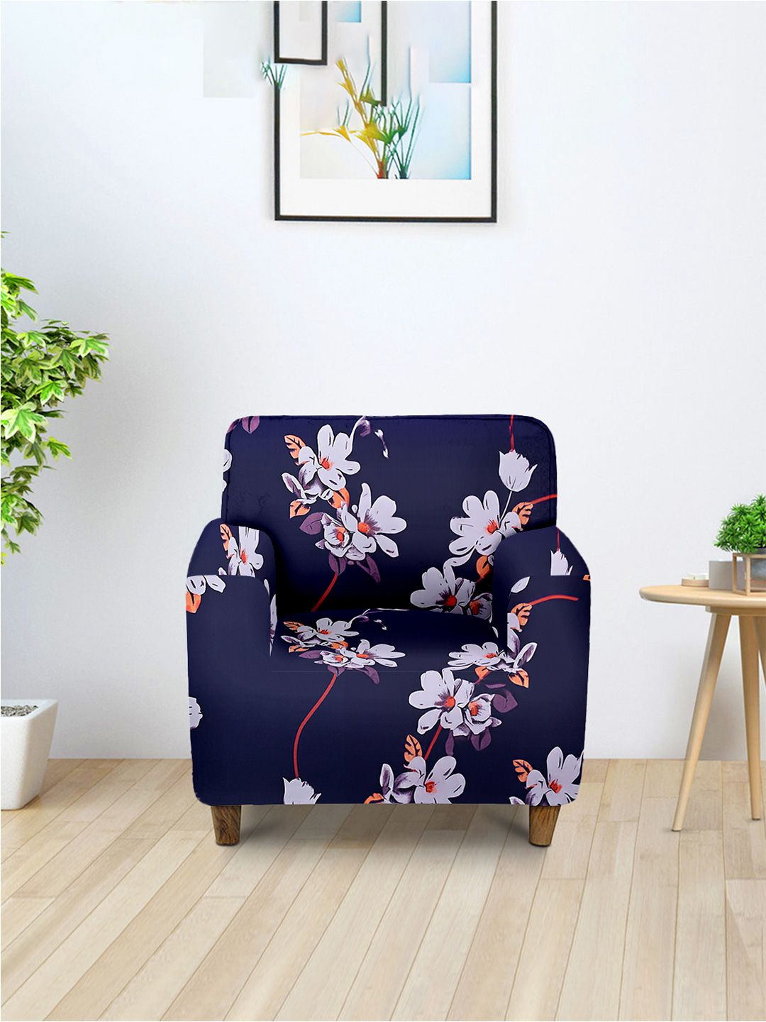 Aura Purple & White Printed Single Seater Sofa Cover With Arms-picture-13