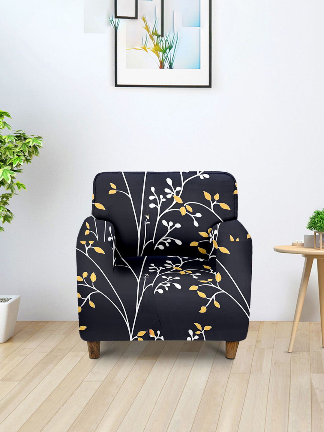 Aura Black & White Printed Sofa Cover With Arms-picture-38