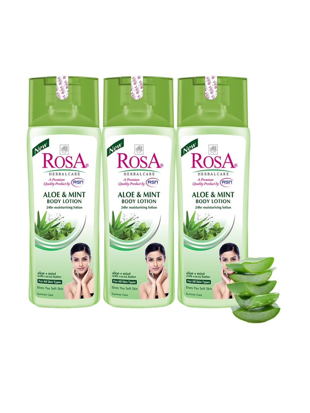 ROSA Set Of 3 Aloe & Mint Body Lotion With Cocoa Butter & Vitamin-E-100ml Each-image-18