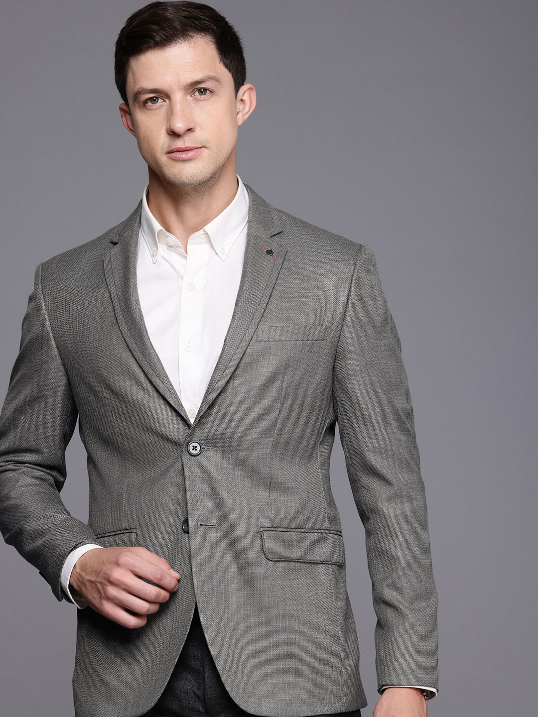 Louis Philippe Slim Fit Single Breasted Self Designed Blazer-image-18