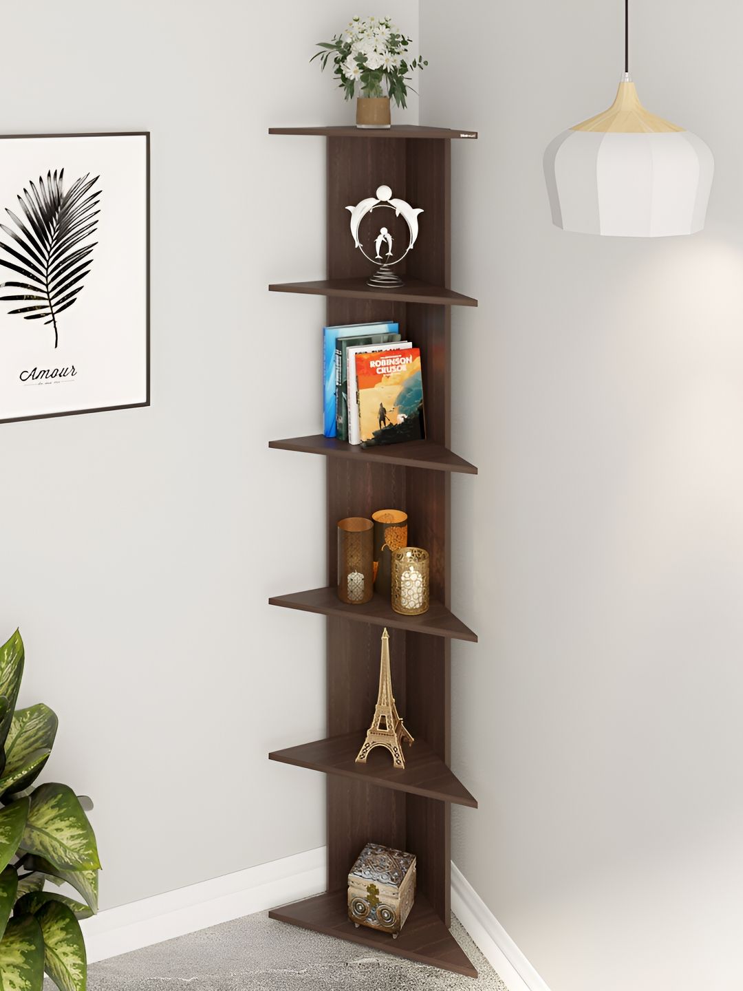bluewud Brown Wooden Corner Wall Shelf-picture-21