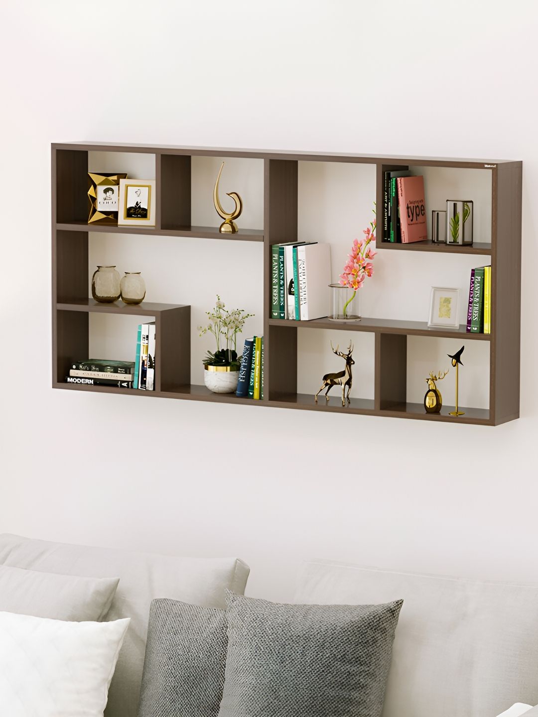 bluewud Petree Brown Wooden Basic Wall Shelf
