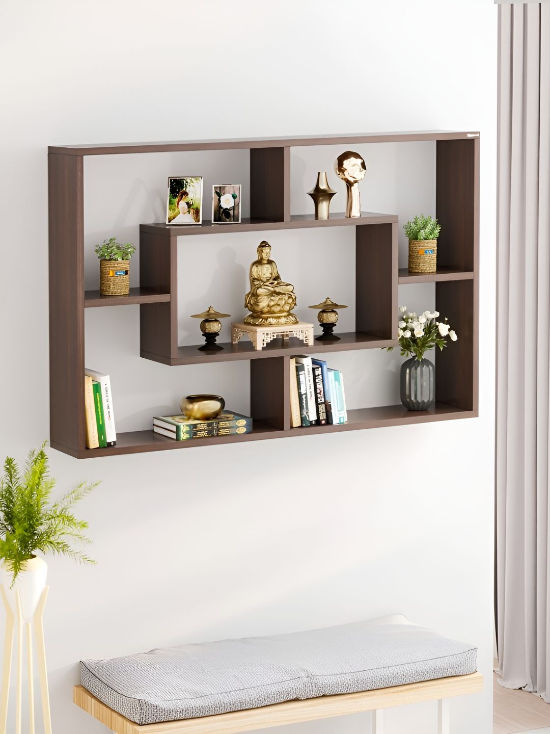 bluewud Brown Wood Wall Shelf
