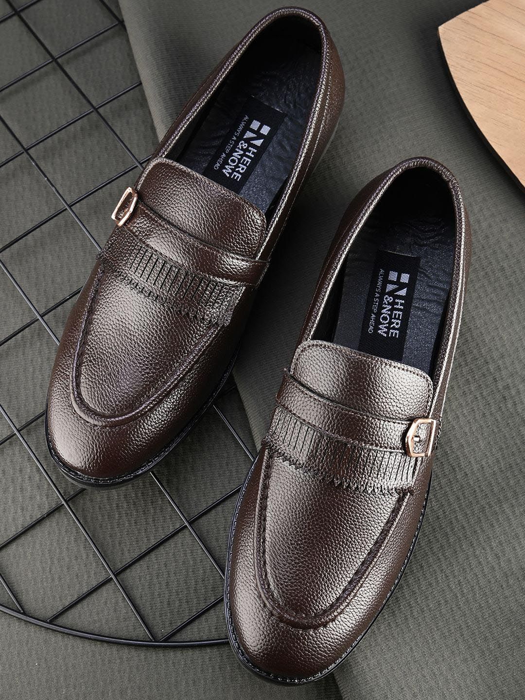 HERE&NOW Men Brown Round Toe Formal Slip-On Shoes-picture-11