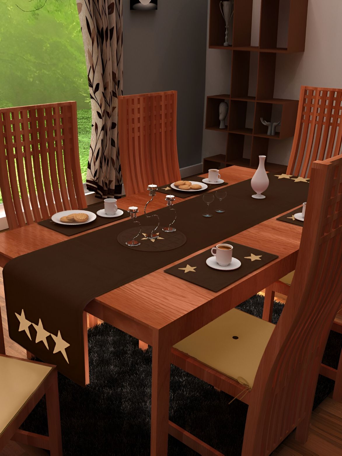 Home Heart STAR COLLECTION Brown & Beige Printed Pure Cotton Table Runner-picture-30