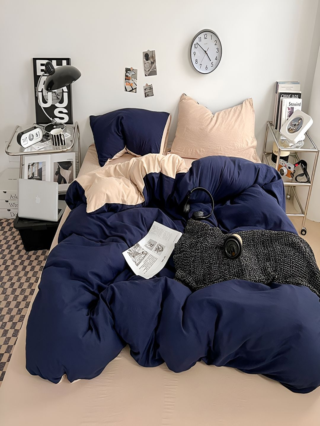 JC HOME Khaki & Blue Solid Polycotton 1 Piece Double King Regular Bedding Set-image-31