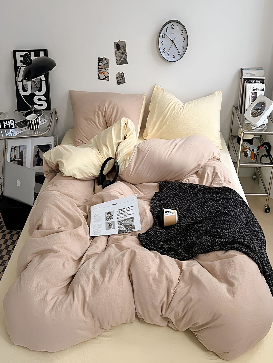 JC HOME Yellow & Brown AC Room Double King Bedding Set