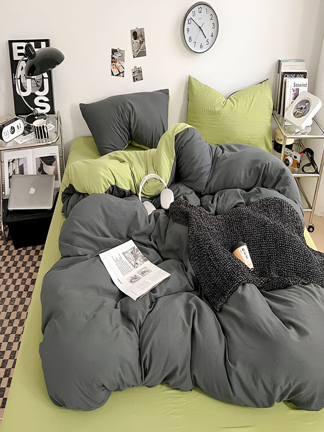 JC HOME Green & Grey 4 Pieces Double Extra Large Bedding Set-picture-13