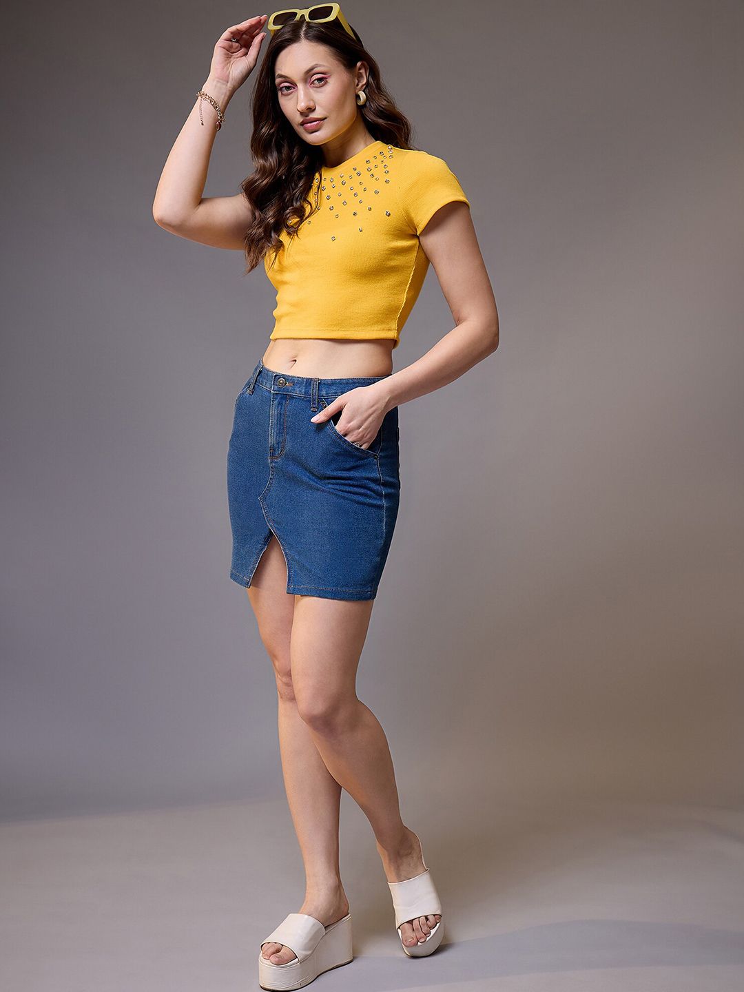 STYLECAST X KASSUALLY Yellow High Neck Cotton Crop Top-picture-28
