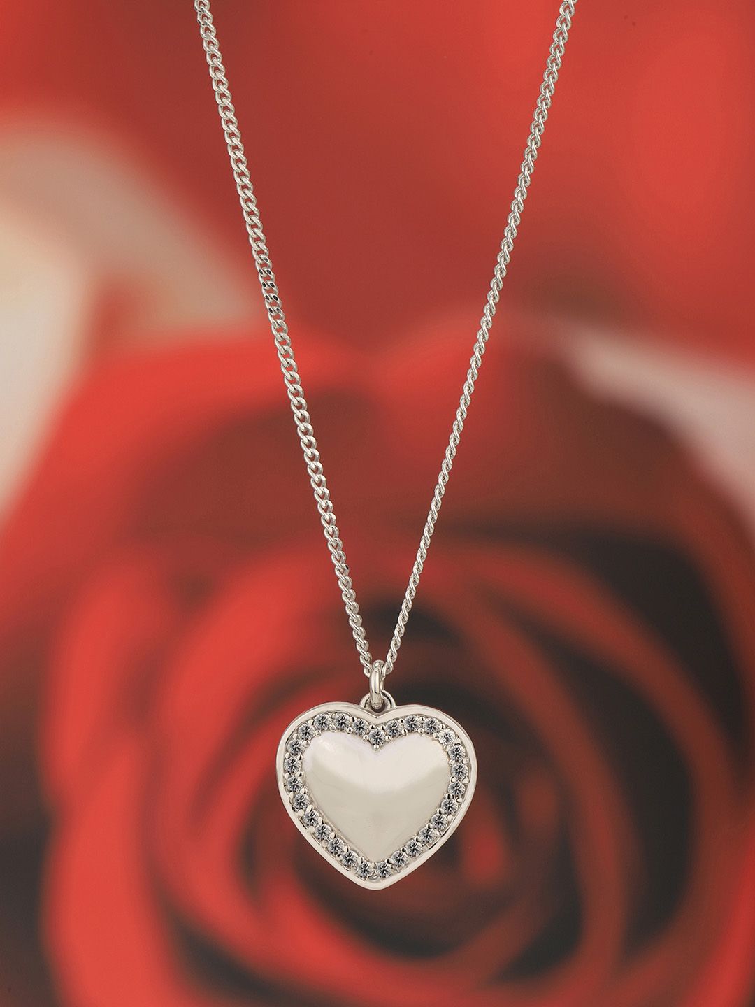 Carlton London 925 Sterling Silver Rhodium Plated CZ Studded Handcrafted Pendant & Chain-picture-24