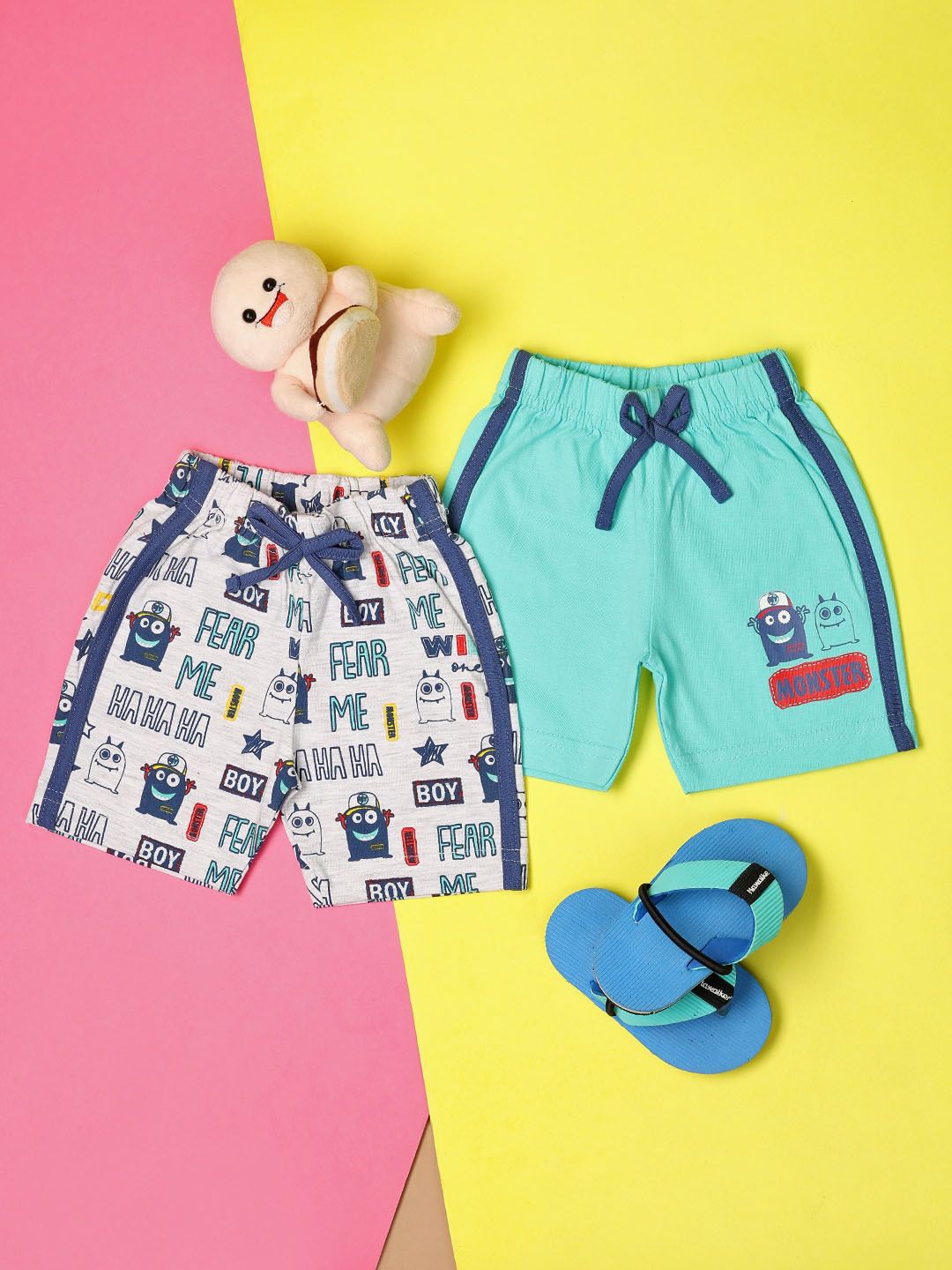 V-Mart Unisex Infant Pack Of 2 Graphic Printed Mid-Rise Single Jersey Shorts-picture-31
