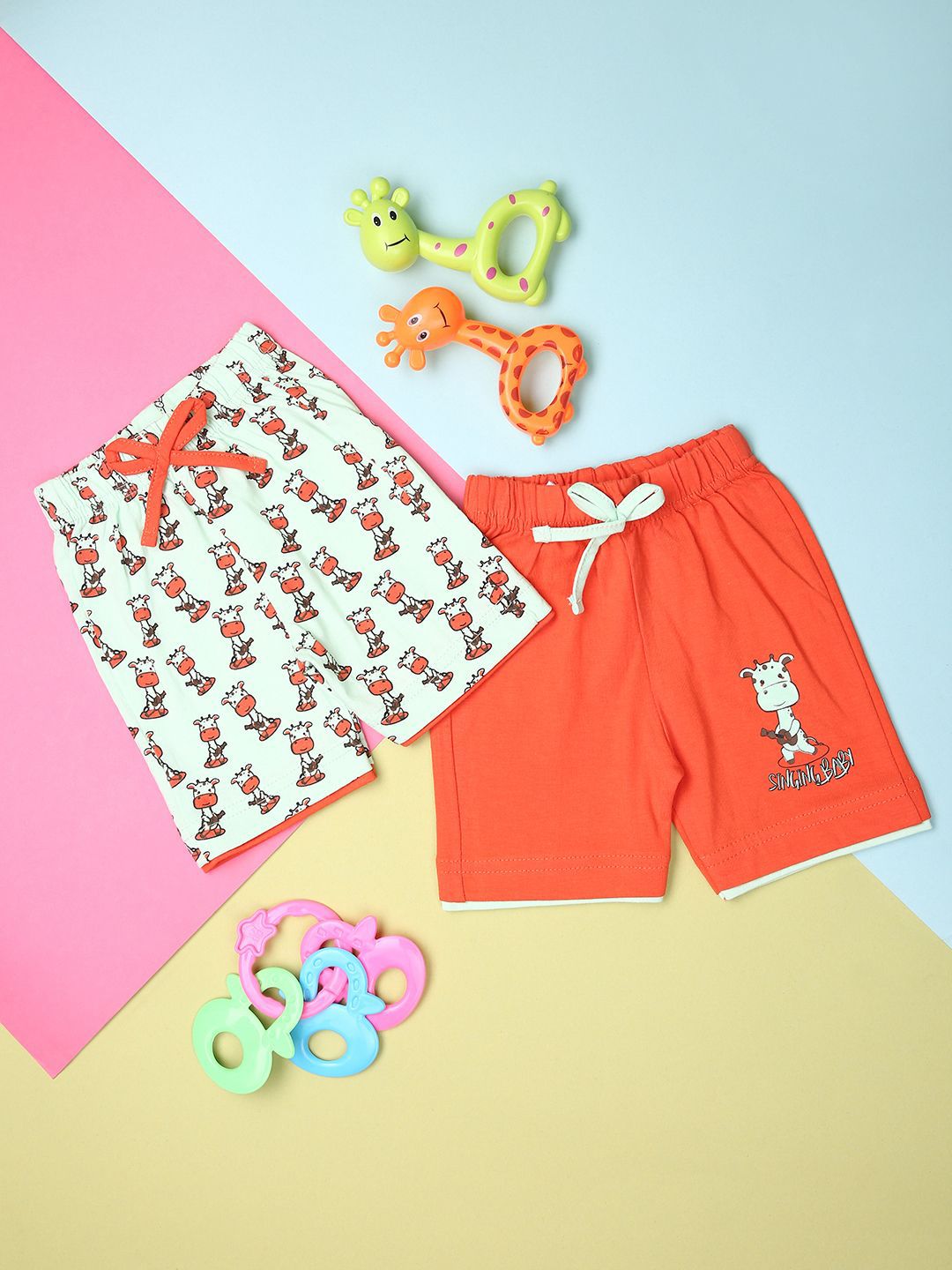 V-Mart Unisex Infant Pack Of 2 Conversational Printed Mid-Rise Single Jersey Shorts-picture-39