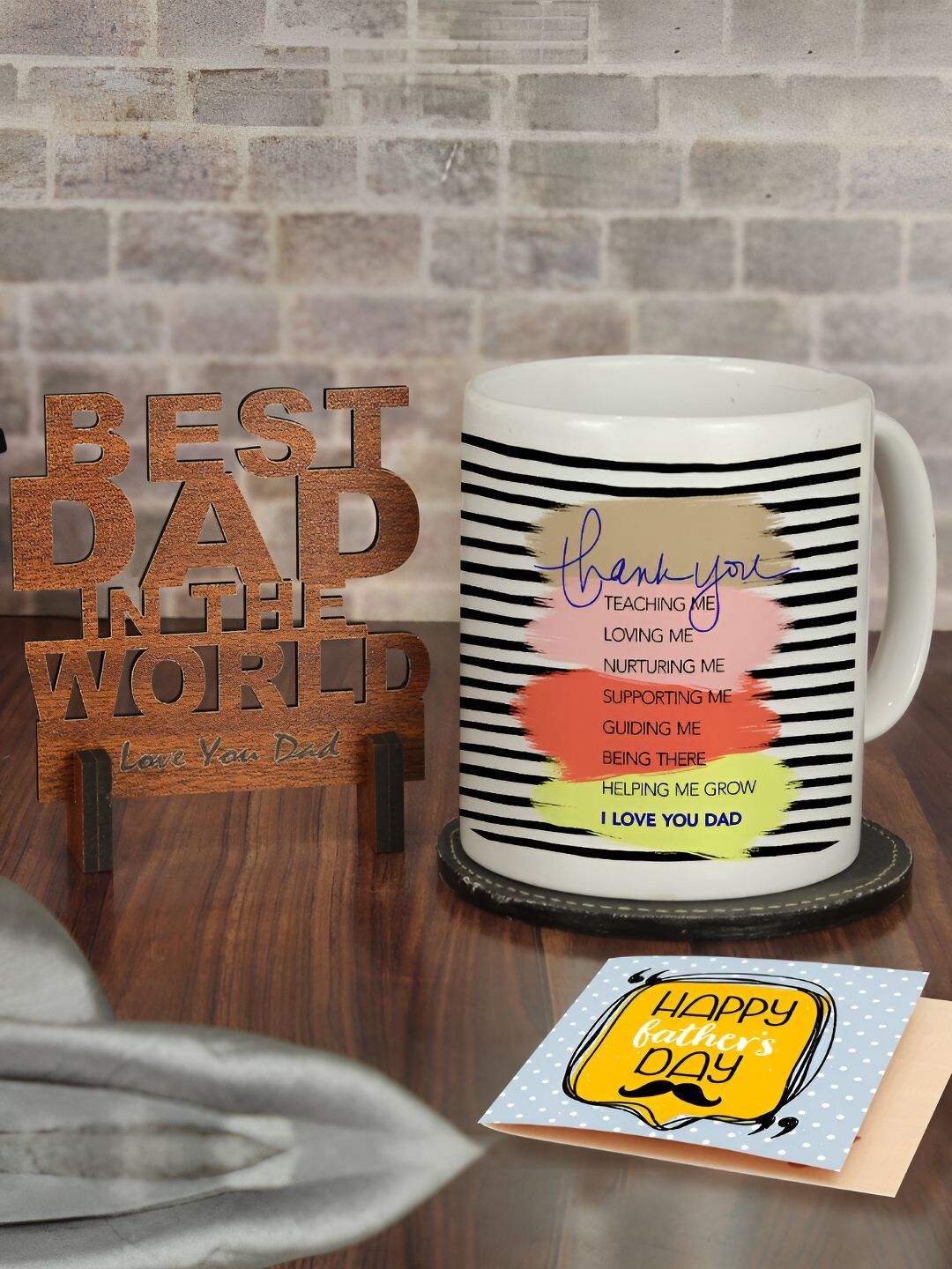 TIED RIBBONS White & Blue 3 Pieces Fathers Day Printed Home Gift Sets-picture-30