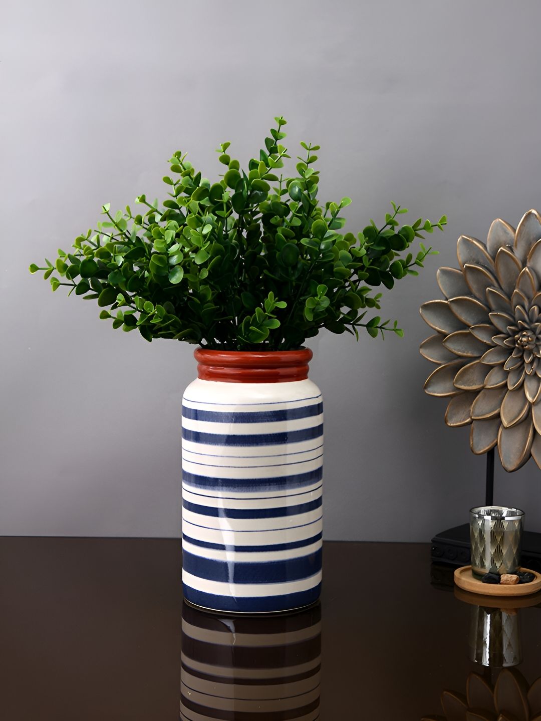 Aura White & Blue Printed Cylindrical shaped Ceramic Flower Vase-picture-37