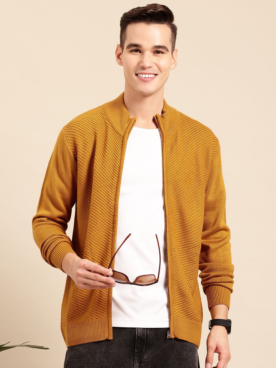 Mast & Harbour Self Striped Mock Collar Acrylic Sweater-picture-14