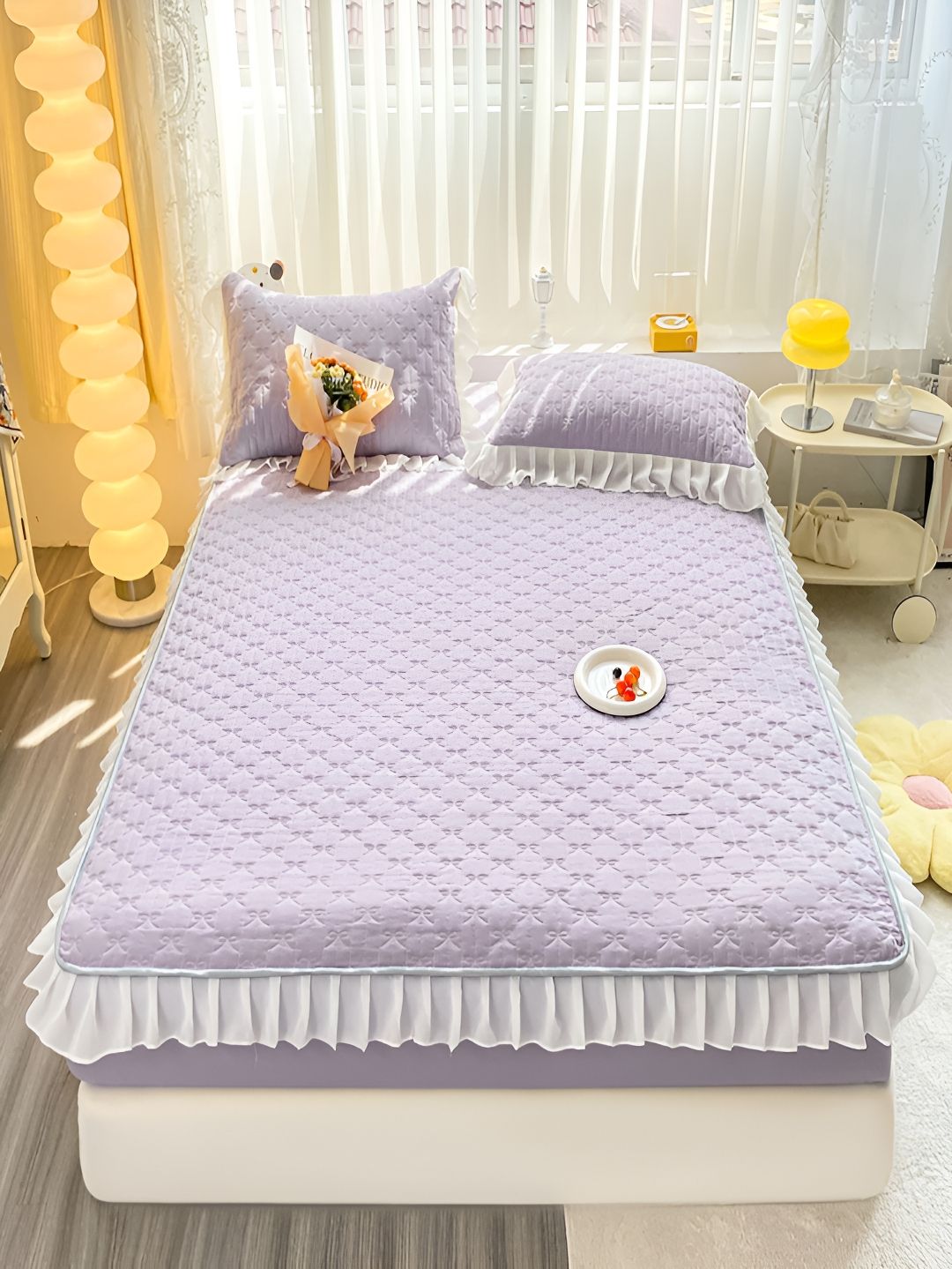 JC HOME Purple & White 160 TC King Bedsheet with 2 Pillow Covers-image-48