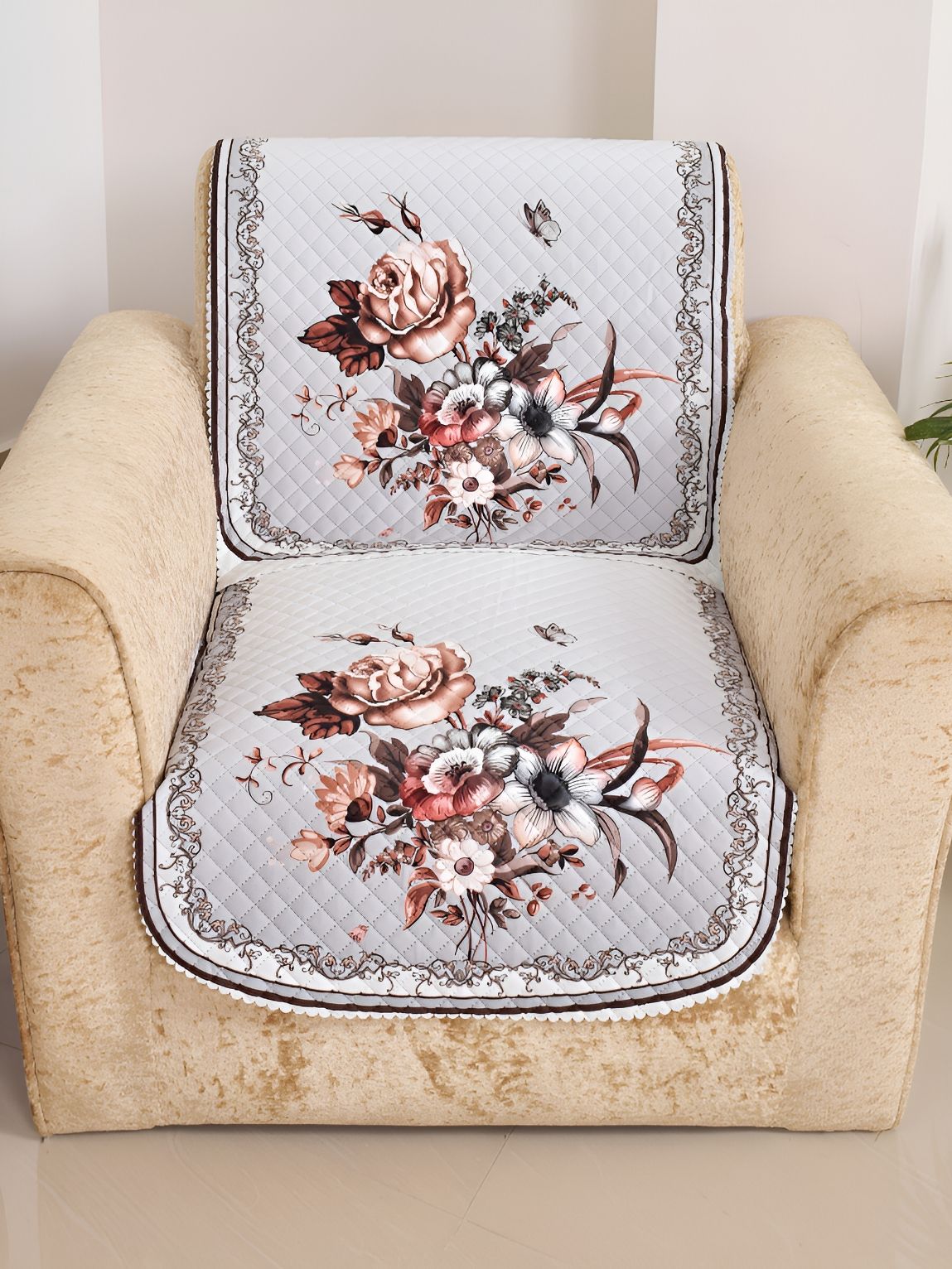 BELLA TRUE White & Grey 6 Pieces Printed 5 Seater Sofa Covers-image-28