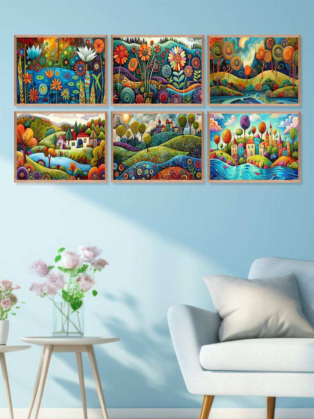 Aura Orange & Blue 6 Pieces Floral and Botanical Wall Paintings-image-15