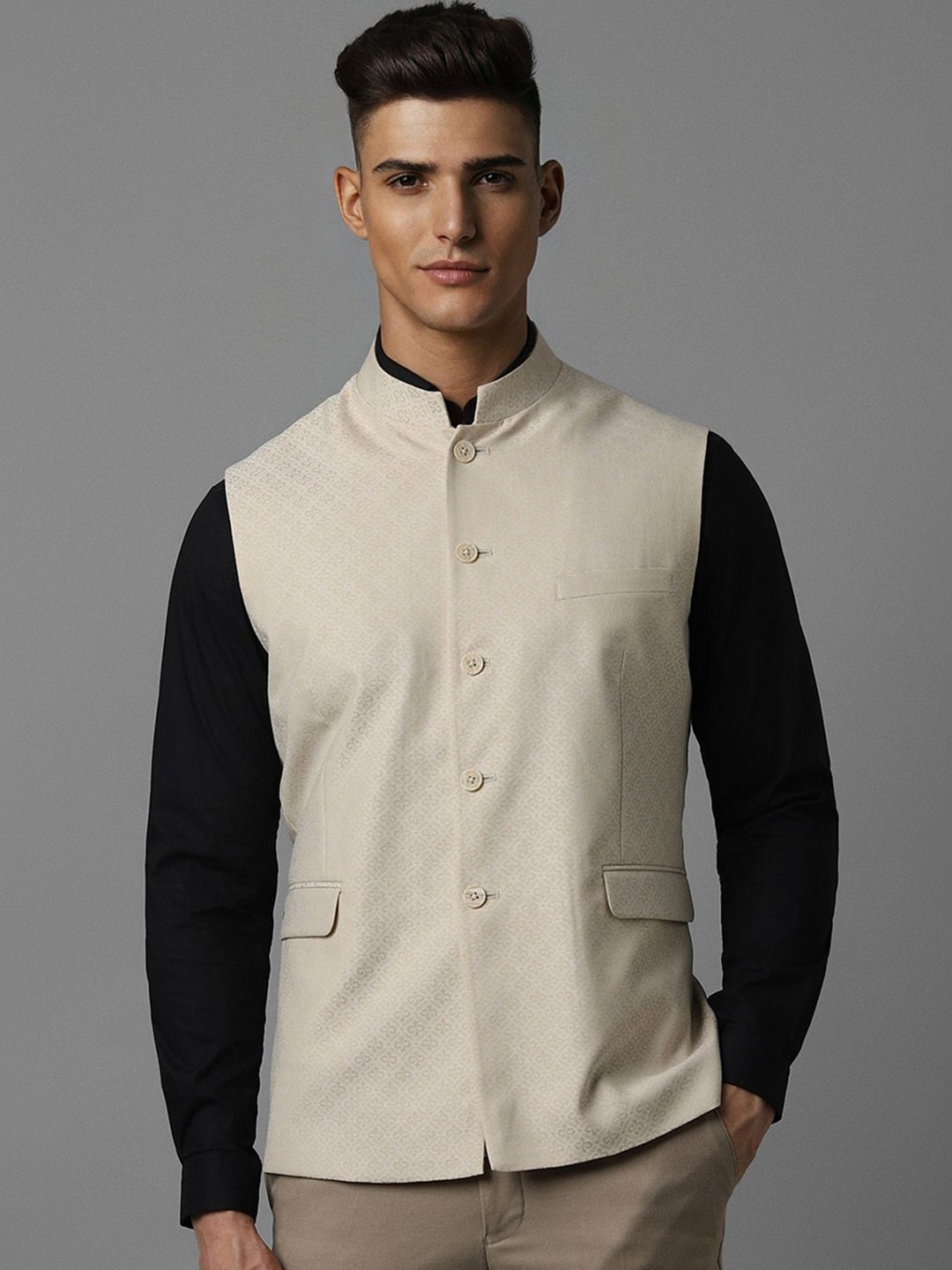 Louis Philippe Printed Slim-Fit Woven Nehru Jacket-image-42