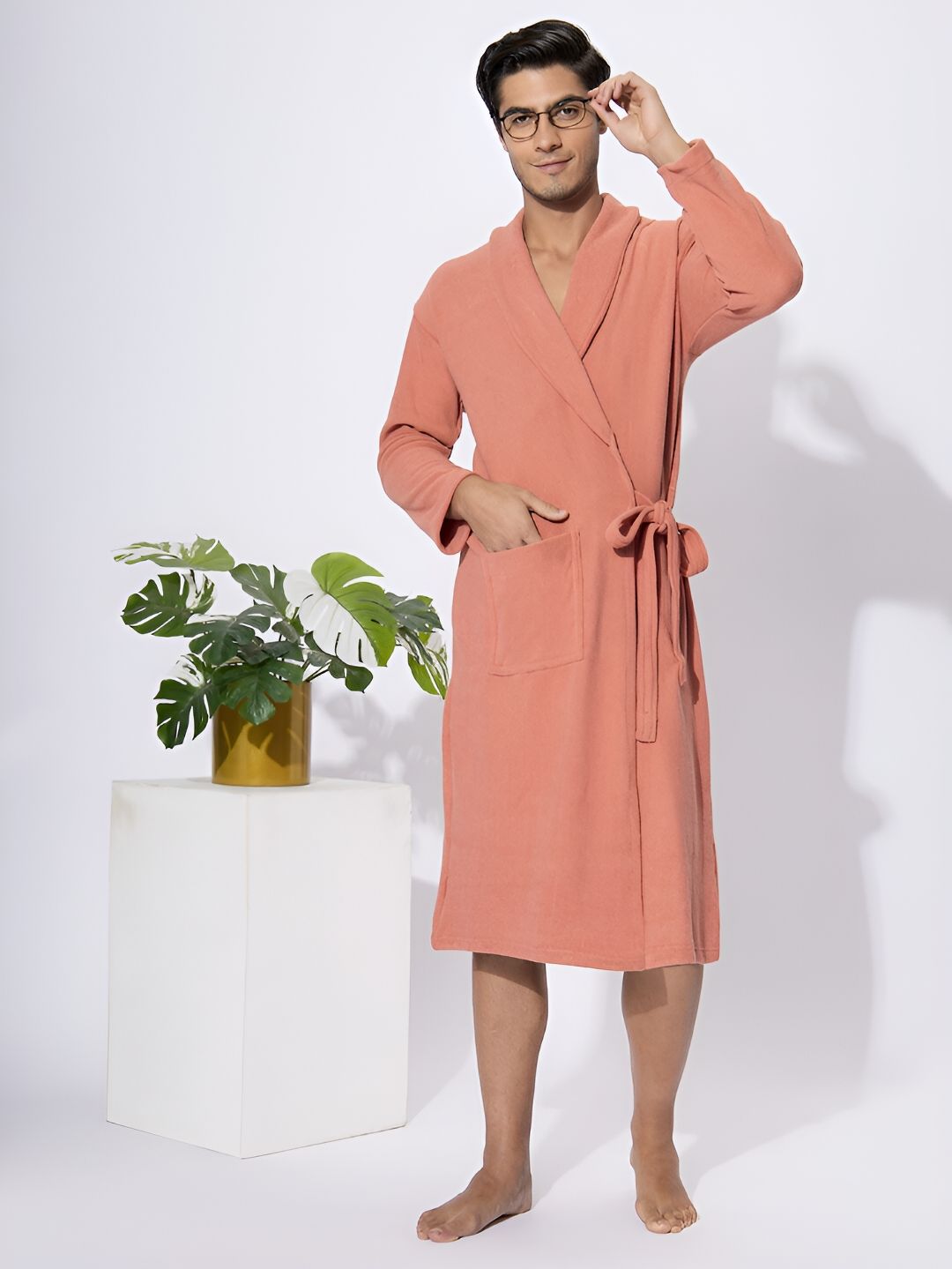 HotGown Men Orange Pure Cotton Bath Robe-image-48