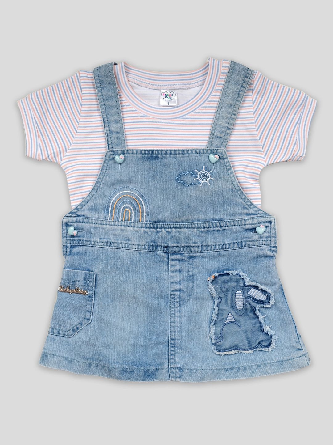 Babys Day Infant Girls Printed Cotton Dungaree With T-Shirt With Panty-picture-35