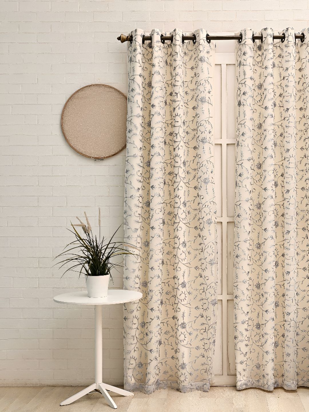 Ariana Cream-Coloured & Grey Floral Room Darkening Door Curtain-image-29
