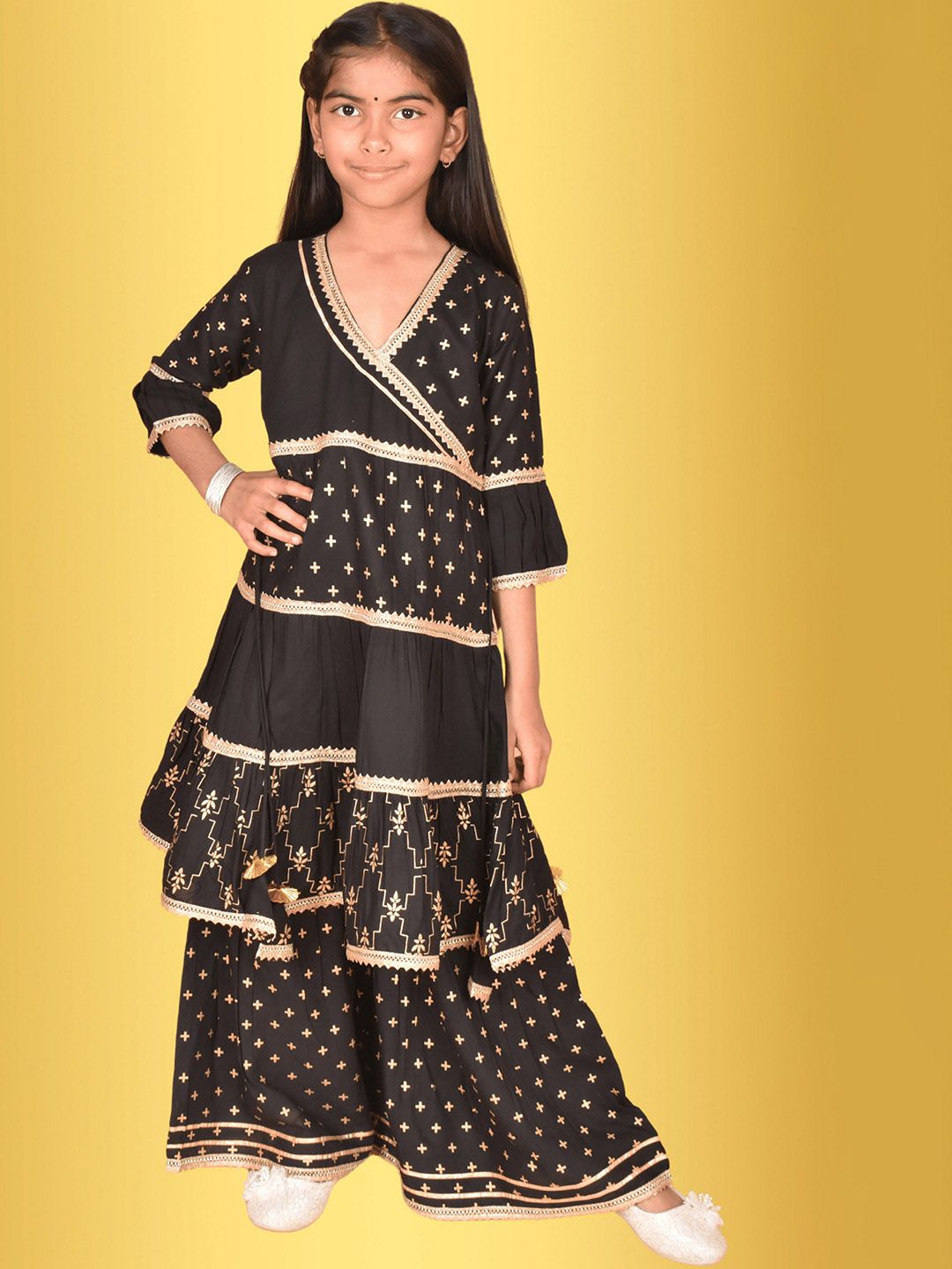 misbis Girls Ethnic Motifs Printed Regular Gotta Patti Kurta with Sharara-image-43