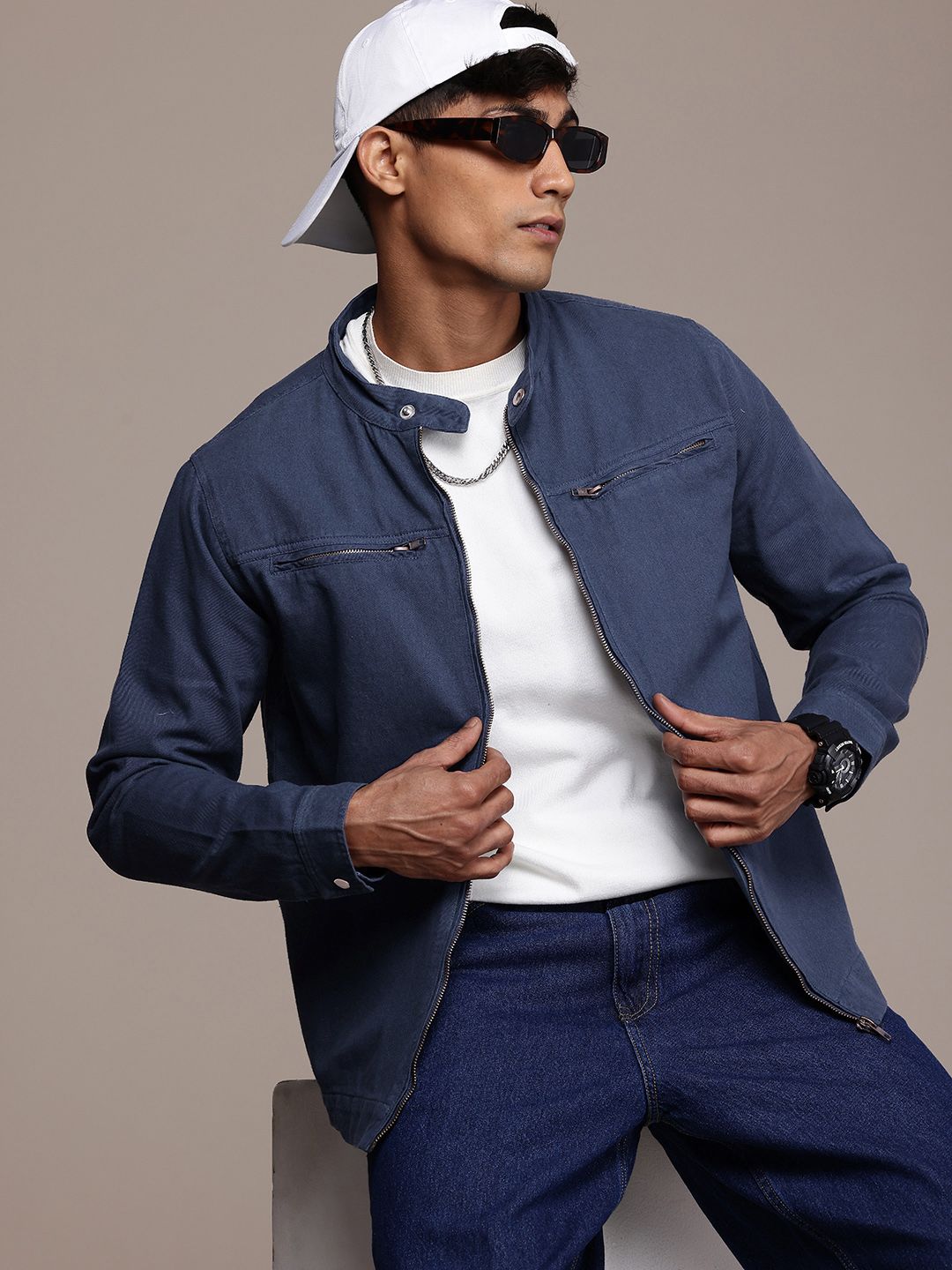 WROGN Pure Cotton Band Collar Tailored Jacket-picture-20