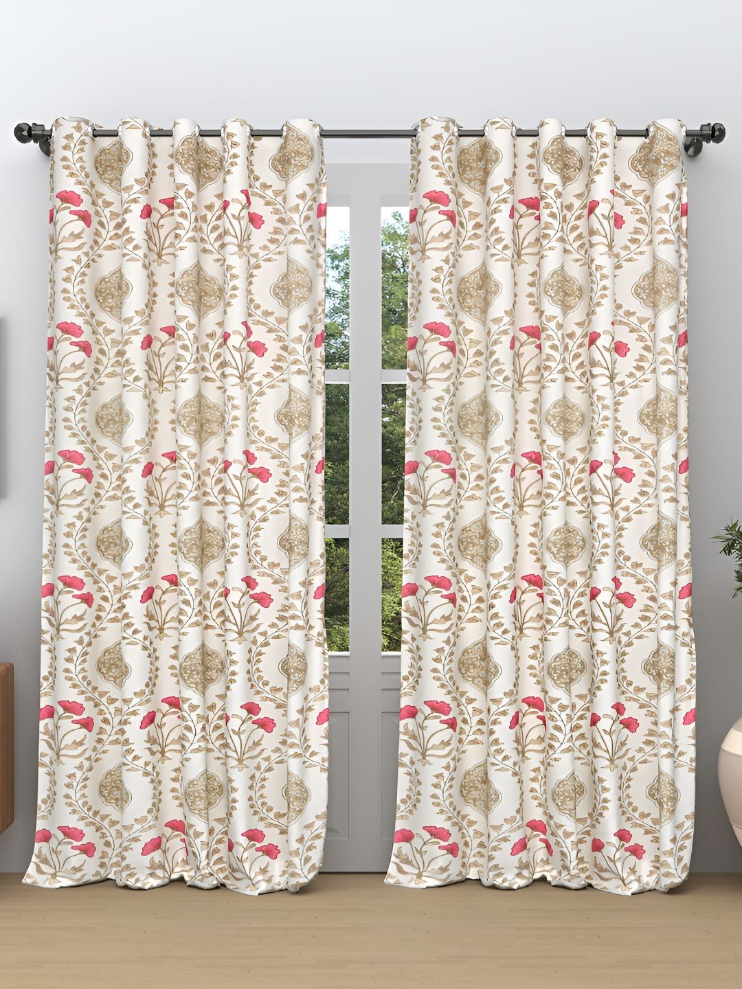Gulaab Jaipur Cream & Brown 2 Pieces Ethnic Motifs Printed Door Curtain-image-44