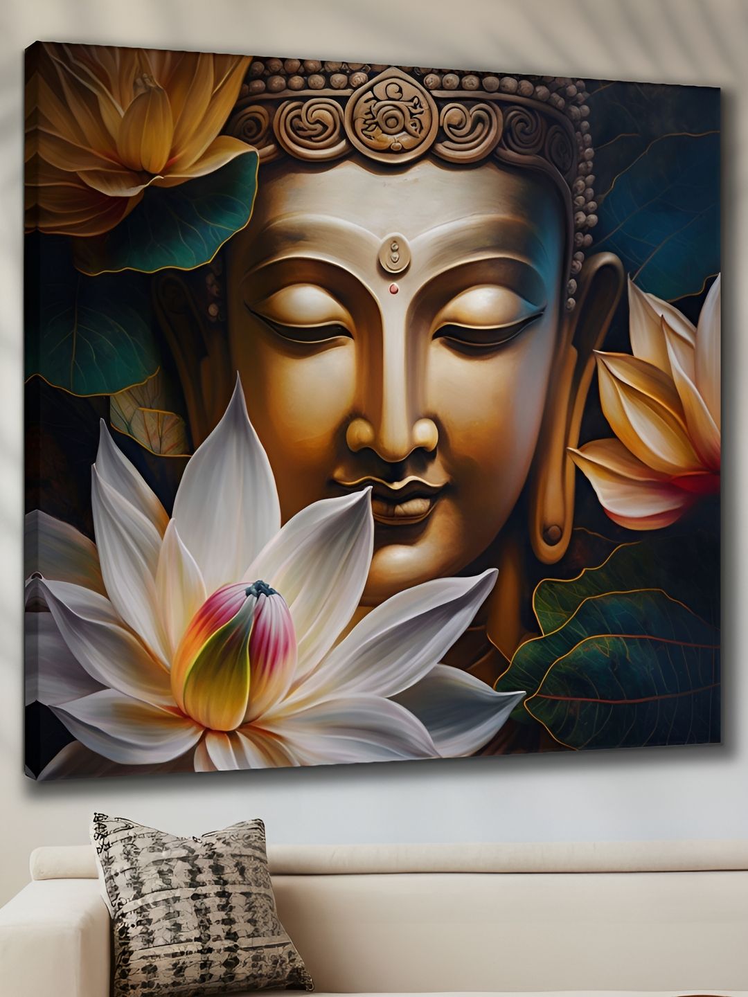SAF Brown & White Wooden Lord Buddha Wall Art-picture-20