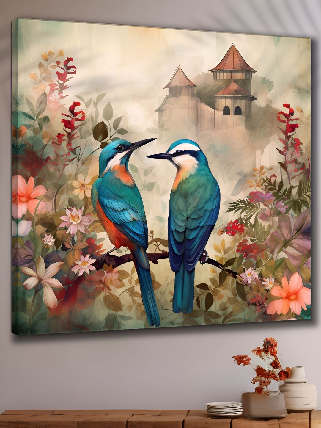 SAF Off White & Blue Canvas Birds & Animals Wall Art-picture-16