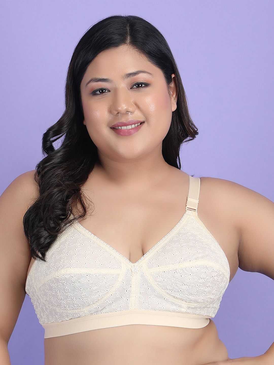 Klassik Plus Size Self Design Non Padded Cotton Everyday Bra- All Day Comfort